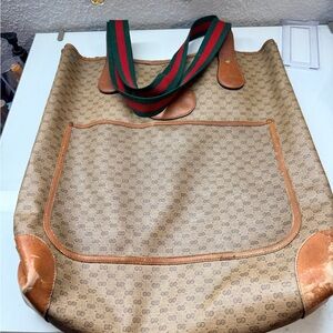 Gucci Brown Monogram Bag with Green-Red Stripe
